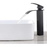 Schwarzer Einhand-wasserfall-badarmatur, Quadratische Waschbeckenarmatur Aus Messing, Aufsatzmontierte Warm- Und Kaltwasser-waschbeckenarmatur