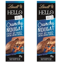 Lindt Schokolade HELLO Crunchy Nougat | 100 g Tafel | Vollmilch-Schokolade mit Nougat-Krokant-Füllung | Schokoladentafel | Schokoladengeschenk (Packung mit 2)