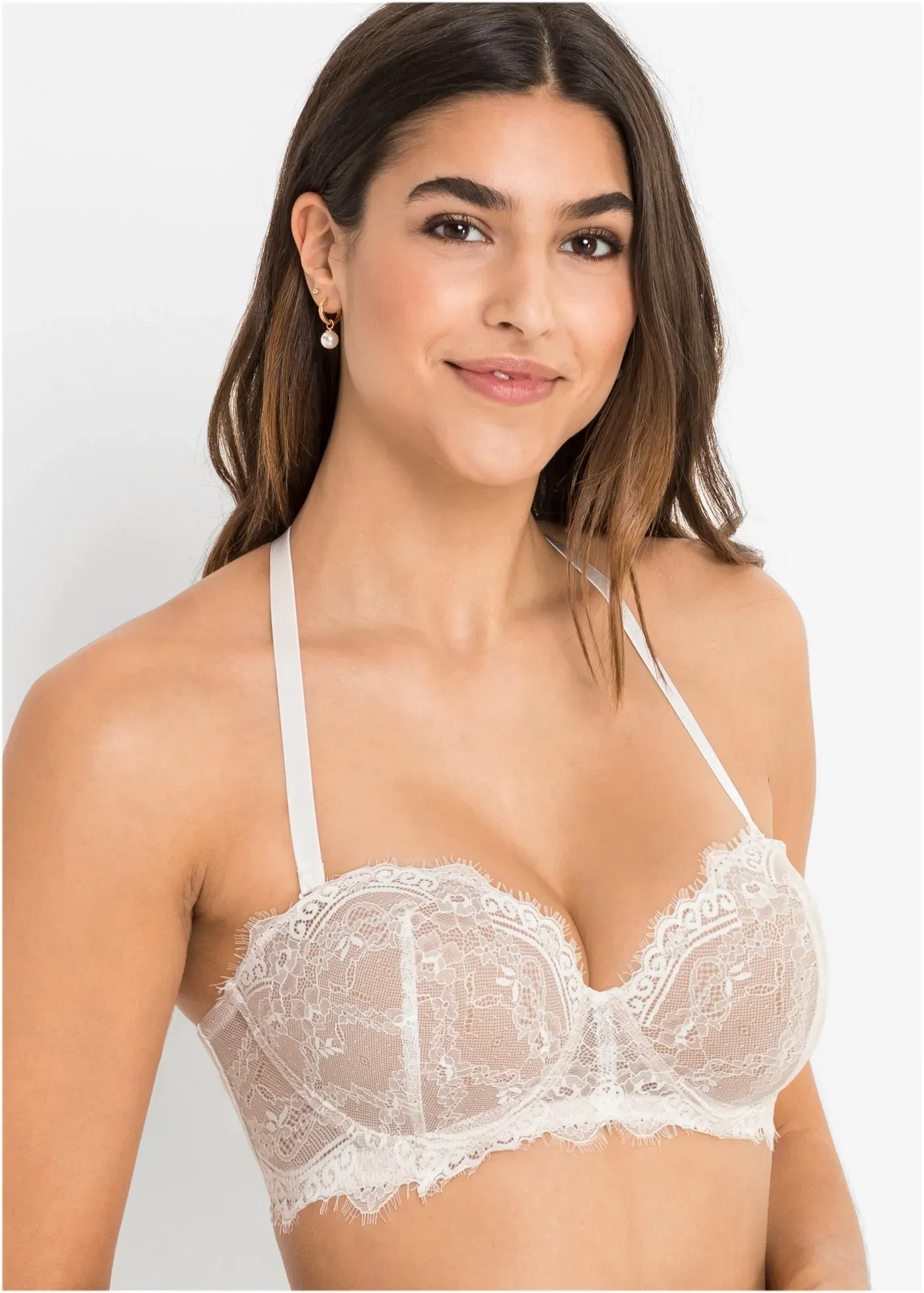 Multiway-BH BONPRIX, Damen, Gr. 85, Cup D, ecru, hellbraun, Spitze, Obermaterial: 86% Polyamid, 14% Elasthan. Spitze: 87% Polyamid, 13% Elasthan, leicht transparent, unifarben, BHs, mit abnehmbaren Trägern, Balconette-Schnitt, zarte Spitze