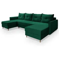 Masseno Wohnlandschaft, Grün, Holz, 4-Sitzer, U-Form, 285x91x143 cm, Wohnzimmer, Sofas & Couches, Wohnlandschaften, Wohnlandschaften in U-Form