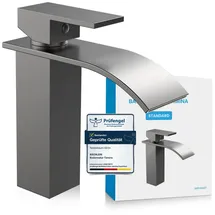 Bächlein Badarmatur Tamina in Wasserfall-Design, Einhebelmischer mit langlebiger Keramikkartusche und Montage-Set, Bad Wasserhahn Anthrazit