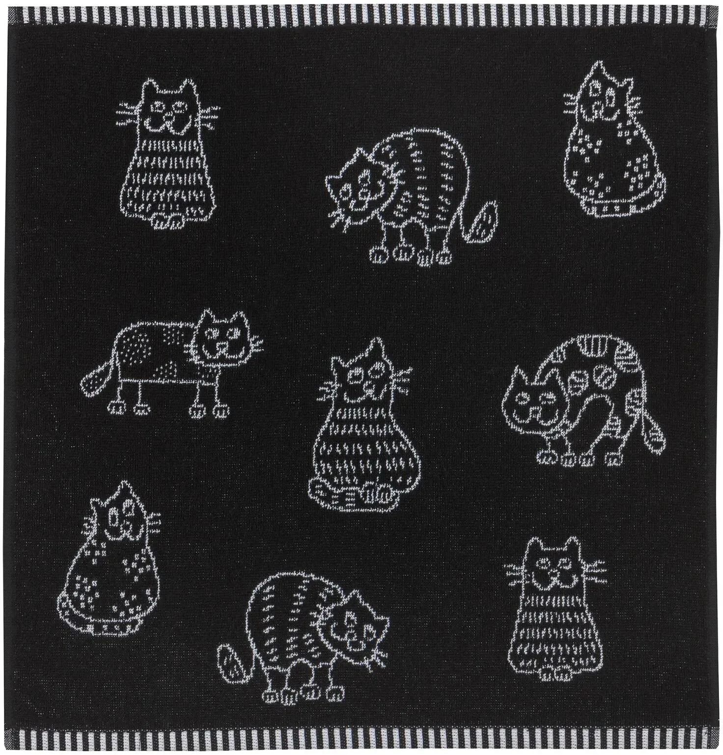 Kracht Küchen Textilien Katzenreihe Frottier Küchentuch 50x50 cm schwarz 3er Pack - schwarz
