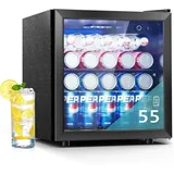 Euhomy Getränkekühlschrank, Mini Kühlschrank Mit Glastür, Bierkühler, Tisch-getränkekühlschrank Für 55 Dosen, Schwarz Freistehender Kühlschrank Mit Led, 38db, Für Büro, Zimmer, Bar, 36l, Geräuscharm,a