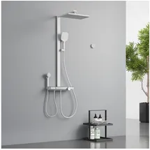 EMKE Emke, Duschsystem Duschsystem mit Thermostat Handbrause + Regendusche + Kinderdusche + Unterer Auslass, Weiss