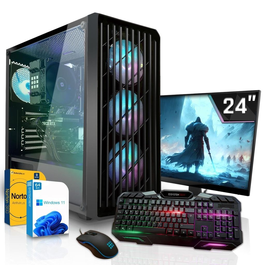 SYSTEMTREFF Gaming Komplett PC - Core i7 10700F - Nvidia GeForce RTX 3050 8GB - 16GB DDR4 - 1TB M.2 SSD (NVMe) MSI Spatium + - 24 Zoll TFT - Desktop