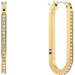 Paar Creolen TOMMY HILFIGER "SS24 DOG TAG, 2780865, 2780866", gold (gelbgoldfarben, weiß, weiß), Ohrringe, Damen, Edelstahl, mit Glasstein