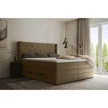 Home Affaire Boxspringbett HOME AFFAIRE "Elegance", beige (sand), B:161cm L:210cm, Samtoptik (100% Polyester);Struktur (100% Polyester), Komplettbetten, Boxspringbett, mit schöner Knopfheftung, in den Härtegraden H2 & H3, inkl. Schubladen