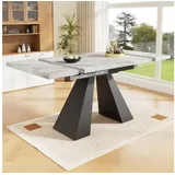 Odikalo Küchentisch Teleskoptisch Couchtisch Ausziehbar Esstisch Säulenbeinen Marmor Weiß grau