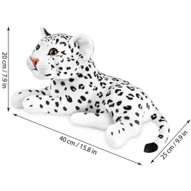Brubaker Leopard Kuscheltier - 30 cm Stofftier - Baby Plüschtier Raubkatze Liegend - Kinder Plüsch Spielzeug Weiß