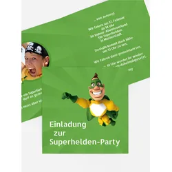 Einladung Kindergeburtstag selbst gestalten mit Spruch und Fotos im Onlinedesigner bei Meine-Kartenmanufaktur.de