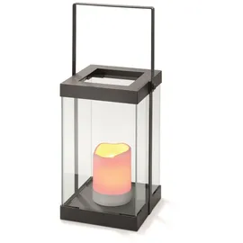 technik@all Technik All LED Design Laternen 2er Set 'Garda' – mit Flackerlicht, Timer & Batterien – Metall & Glas – Innen/Außen - Dunkelgrau