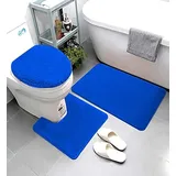 Luxury Home Collection 3-teiliges Badezimmerteppich-Set aus weicher Mikrofaser, rutschfester Badvorleger mit Gummirückseite, Konturmatte und WC-Deckelbezug (Königsblau)