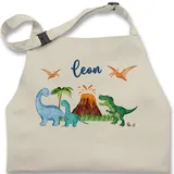 Kinderschürze Schürze Kinder Jungen Mädchen - Geschenk Dinosaurier personalisiert mit Name I Dino I Dinos - 7-14 Jahre - Natur Weiß - kinderkochschürzen kinderkochschürze tier trex - 7-13 Jahre