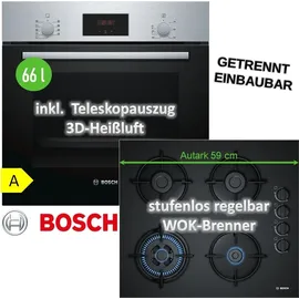 Bosch Backofen HBF114ESO mit Gas-Kochfeld POH6B6B10