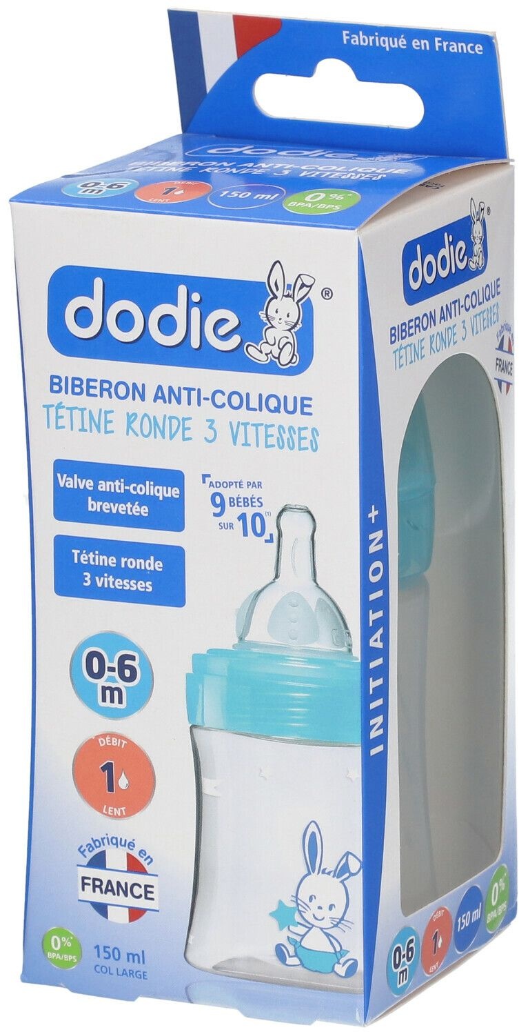 dodie® Initiation+ Biberon Anti-colique 150 ml avec tétine débit 1 décor 1 pc(s) Bouteilles