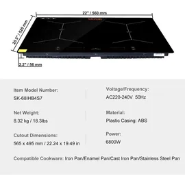 Vevor Induktionskochplatte Induktionskochfeld 6800 W, 4 Platten Induktionskochplatte Touchscreen 9 Heizstufen, Eingebauter Induktionsherd Kochfeld Automatischer Abschaltung &