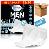 Harmony Care® Men SUPER saugstarke Inkontinenzeinlagen für Männer bei leichter bis mittlerer Blasenschwäche - diskrete Einlagen für Männer bei Inkontinenz - dünne Slipeinlagen für Herren - 240 Stück