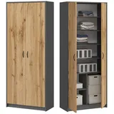 home collective Kleiderschrank Mehrzweckschrank Regal 74cm breit 180cm hoch mit sechs Einlegeböden und Extra-Fach, Haushaltsschrank in grau
