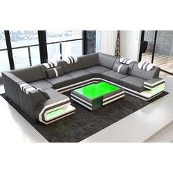 Sofa Dreams Wohnlandschaft Sofa Ledercouch Leder Ragusa U Form Ledersofa, Couch, mit LED, Designersofa grau|weiß