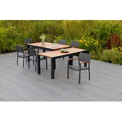 Garten-Essgruppe MERXX "Paxos", grau (graphit, grau, natur), Aluminium, Massivholz, Stoff, Sitzmöbel-Sets