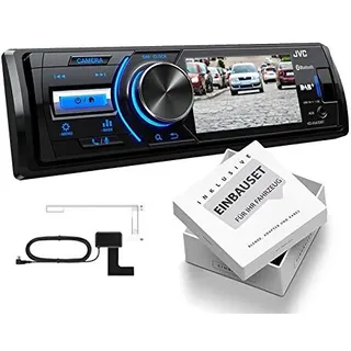JVC KD-X561DBT 1-DIN DAB Media Receiver mit Farbdisplay für Rückfahrkamera inklusive DAB Antenne für Mini One/Cooper R50 2001-2002 schwarz