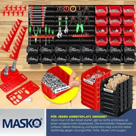 Masko MASKO® Wandregal + Stapelboxen + Werkzeughalter 45 tlg Box Erweiterbar Werkstattregal Lagerregal Steckregal, Set Box Sichtlagerkästen Schüttenregal Hängeregal Sortimentskasten Kleinteilemagazin
