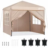 Sekey Faltpavillon 3x3 mit 4 Seitenwänden und mit 4 Sandsäcke, Wasserdicht Pop Up Pavillon für Camping, Festival, Events, Picknicks, Taupe - Taupe