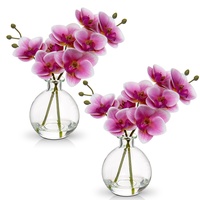 2 pcs Künstliche Orchideen rosa mit Glasvase, Kunstpflanze Decor Orchideen Kunstblumen im vase mit Real Touch Blüten, Gefälschte Orchideen künstliche Bonsai für Hotel Wohnzimmer Büro Küche