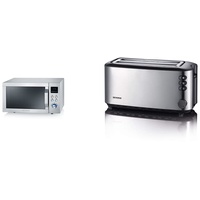 SEVERIN MW 7751 2-in-1 Mikrowelle (800 W) edelstahl/schwarz & Automatik-Langschlitztoaster, Toaster mit Brötchenaufsatz, Edelstahl-gebürstet/schwarz, AT 2509