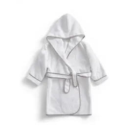Christy Kinderbademantel Christy, Langform, Baumwolle, Kapuze, Gürtel, besonders kuschelig grau|weiß 98 | 92 cm