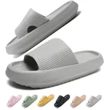 IDEINER Badelatschen Damen Herren Wolkenschuhe Original Cloud Slippers Hausschuhe Cozislides Rutschfest Weicher Dicker Sohle Wolken Badeschuhe Orthoslipper Sommer Pantoletten Grau Gr. 44/45 - 44/45 EU