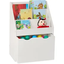 Relaxdays Bücherregal Kinder, HxBxT: 69,5 x 50,5 x 28 cm, 3 Bücherfächer, Spielzeugkiste mit Rollen, Kinderregal, Kinderbücherregal