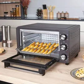 ICQN 20 Liter Minibackofen mit Airfry, Heißluftfritteuse, Ober-/Unterhitze mit Umluft-Funktion, 5 Grill-Funktion - Schwarz