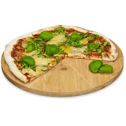Relaxdays Pizzateller Bambus Ø33cm, schnittfestes Schneidbrett aus Holz, 6-fach eingeteilt, Holzteller für Pizza, natur