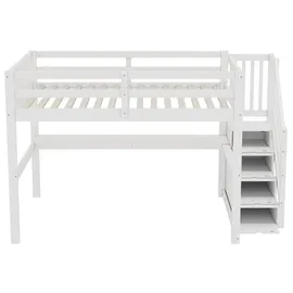 XDOVET Hochbett Kinderhochbett 140 x 200 cm Kiefer massiv lackiert weiß