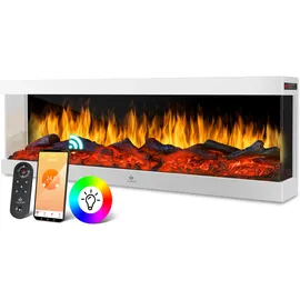 KESSER KESSER® Elektrokamin 3D Wandkamin Elektrischer Kamin mit Heizung 9 Farbmodi LED Flammeneffekt, 900/1800 W Kaminofen Wand und Einbaukamin Wandmontage Heizung App-Funktion Fernbedienung