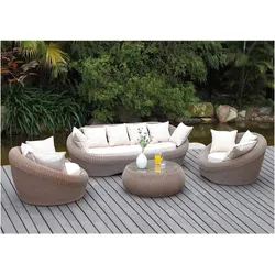 Garten-Sitzgruppe - Polyrattan: Sofa, 2 Sessel + Couchtisch -  Braun - WHITEHEAVEN von MYLIA