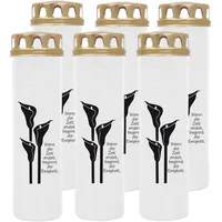 HS Candle Grabkerze mit Motiv 100h Brenndauer (6-tlg), Ø7xH25 cm, Grabkerze mit Motiv im 1er, 3er, 6er, 9er Pack weiß