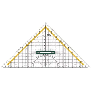 LINEX 2632 Geo-Dreieck aus Kunststoff, mit Griff, 30 cm, Winkelmesser, abnehmbarer Griff, Facette, Tuschenoppen, metrische Skala