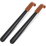 Schuhlöffel Metall Lang 42cm - 2er Set Langer Schuhanzieher Edelstahl Shoe Horn für Stiefel, Schwarz Schuhlöffel Lang Stabil Mit Ledergriff für Reisen -Mann Frauen Kinder Senioren - Schuhlöffel Metall Lang 2er Set