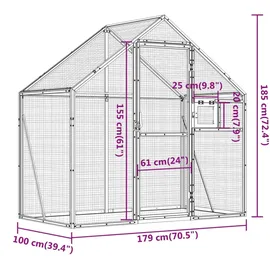 vidaXL Voliere Silbern 179x100x185 cm Aluminium