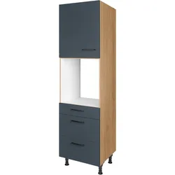 Backofenumbauschrank NOBILIA ""Easytouch", Ausrichtung wählbar, mit Schublade und zwei Auszügen und", blau (front: lacklaminat fjordblau ultramatt, korpus: eiche sierra nachbildung), B:60cm H:216,6cm T:58,3cm, Schränke, einer Tür, vormontiert, Breite/Höhe: 60/216,6 cm