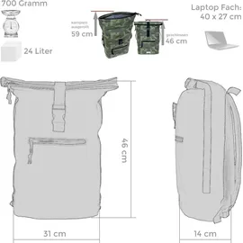 Elephant Gin Rucksack Plane Time Bag Kurierrucksack Roll-Top Damen Mädchen Freizeitrucksack Geheimfach Brustgurt Schulrucksack Laptoprucksack Elephant 128... + Lila