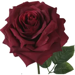 Künstliche Rose mit Stiel 15x53cm - Kunstblumen Seidenblumen Dekoblumen Blumendeko Stielblumen Blumen Deko Hochzeit Valentinstag Kunstrose Bordeaux