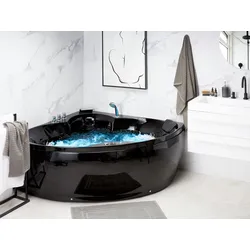 Whirlpool Badewanne schwarz Eckmodell mit LED 205  x 150 cm SENADO