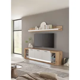 Home Affaire Wohnwand HOME AFFAIRE "Brixen, moderne Anbauwand, Wohnzimmer-Set, Eiche Evoke Dekor mit Weiß", weiß (eiche evoke, weiß), B:198cm H:170cm T:43cm, Holzwerkstoff, Kastenmöbel-Sets, Wohnwand, enthält Lowboard und Wandboard