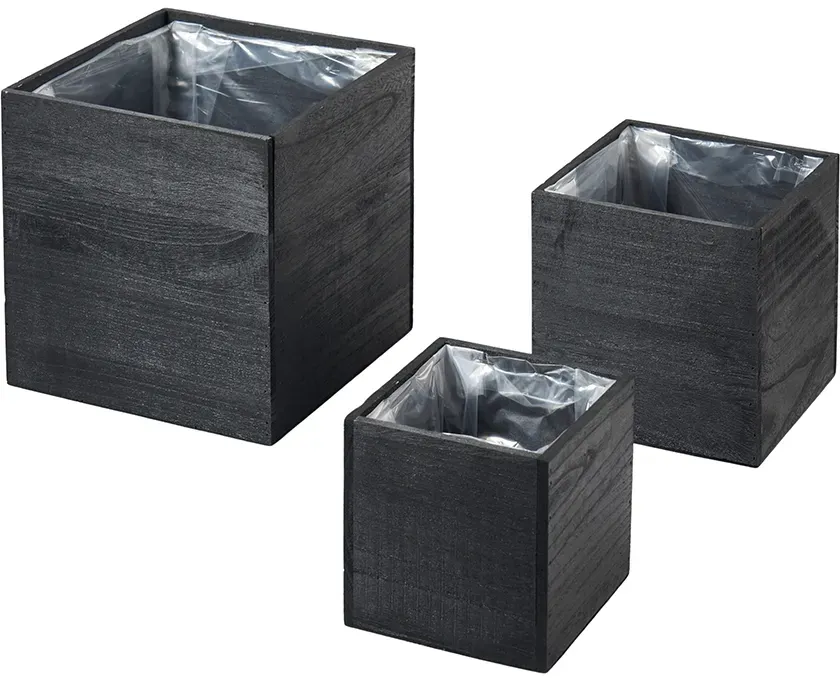 Kiste Holz S/3 25x25/19x19/15x15cm mit Folie  - schwarz