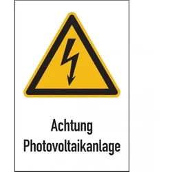 Dreifke® Aufkleber | Kombi-Warnschild, Achtung Photovoltaikanlage, W012 - 200x300 mm Folie selbstklebend