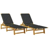 vidaXL Sonnenliegen 2 Stk. Schwarz Massivholz Akazie und Stoff