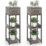 Blumenständer, 3-Stufiger Pflanzenständer mit Schublade & offenen Ablagen, Pflanztisch Blumentisch Blumenregal Pflanzenregal (2) - Goplus